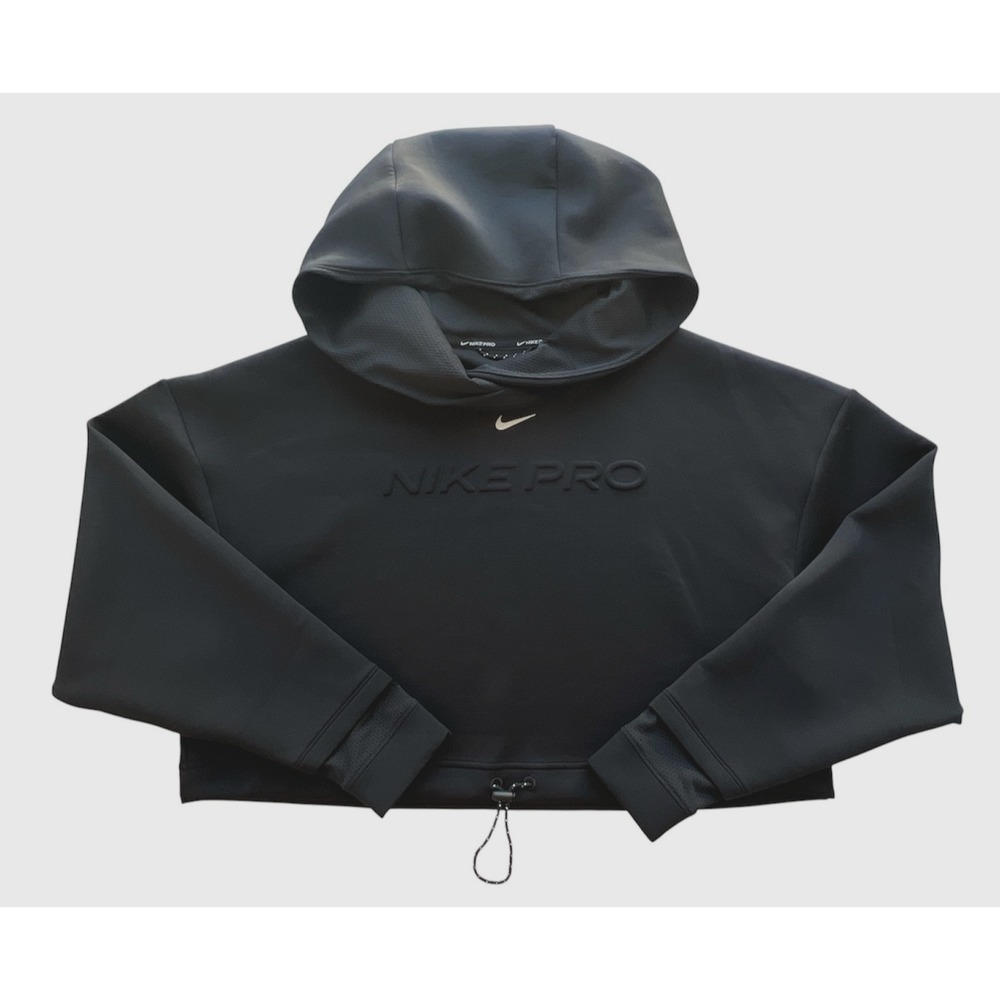 Nike Pro Hoodie Dri-FIT Womens S Black Crop Pullover Center Swoosh DA0530-010